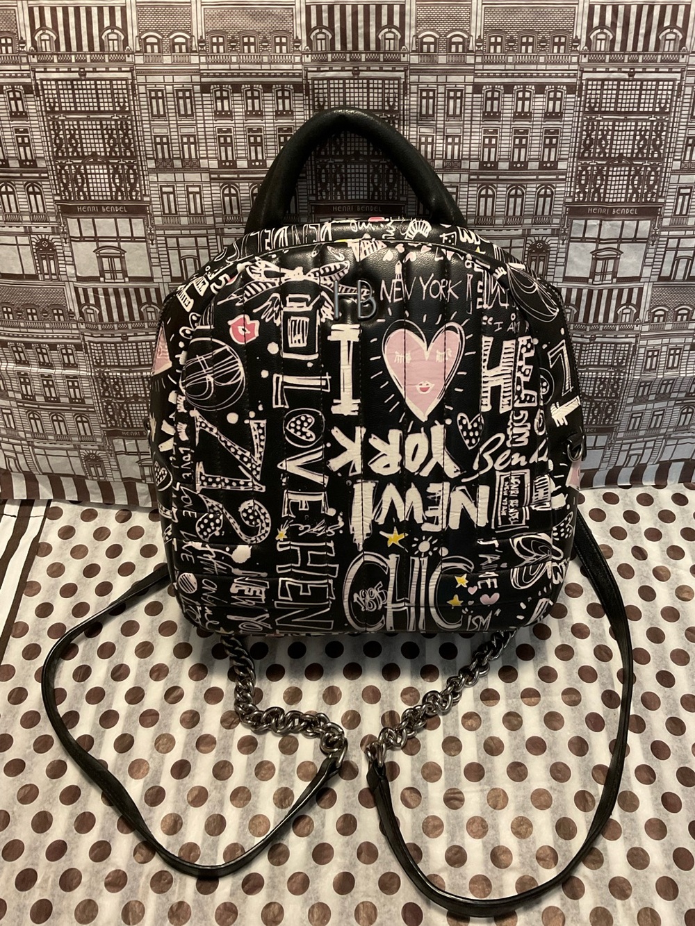 RARE Henri Bendel New York Graffiti 712 Convertible Leather Backpack